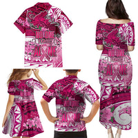 Breast Cancer Awareness Hawaii Family Matching Puletasi and Hawaiian Shirt Polynesia Girl Nobody Fights Alone