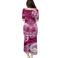 Breast Cancer Awareness Hawaii Family Matching Puletasi and Hawaiian Shirt Polynesia Girl Nobody Fights Alone