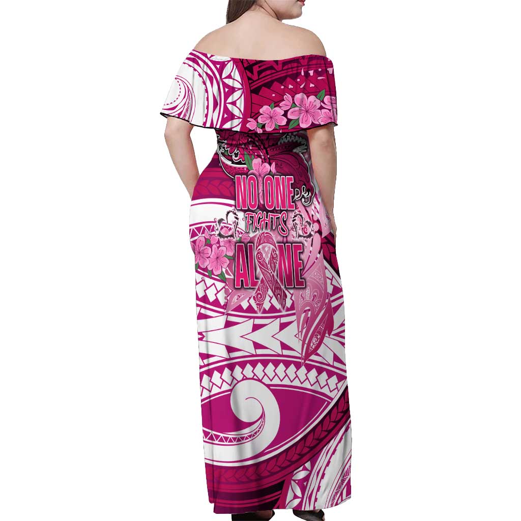 Breast Cancer Awareness Hawaii Off Shoulder Maxi Dress Polynesia Girl Nobody Fights Alone