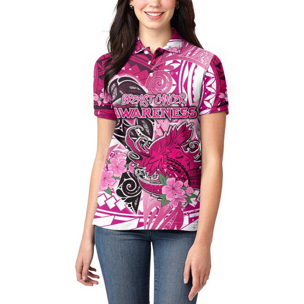 Breast Cancer Awareness Hawaii Women Polo Shirt Polynesia Girl Nobody Fights Alone