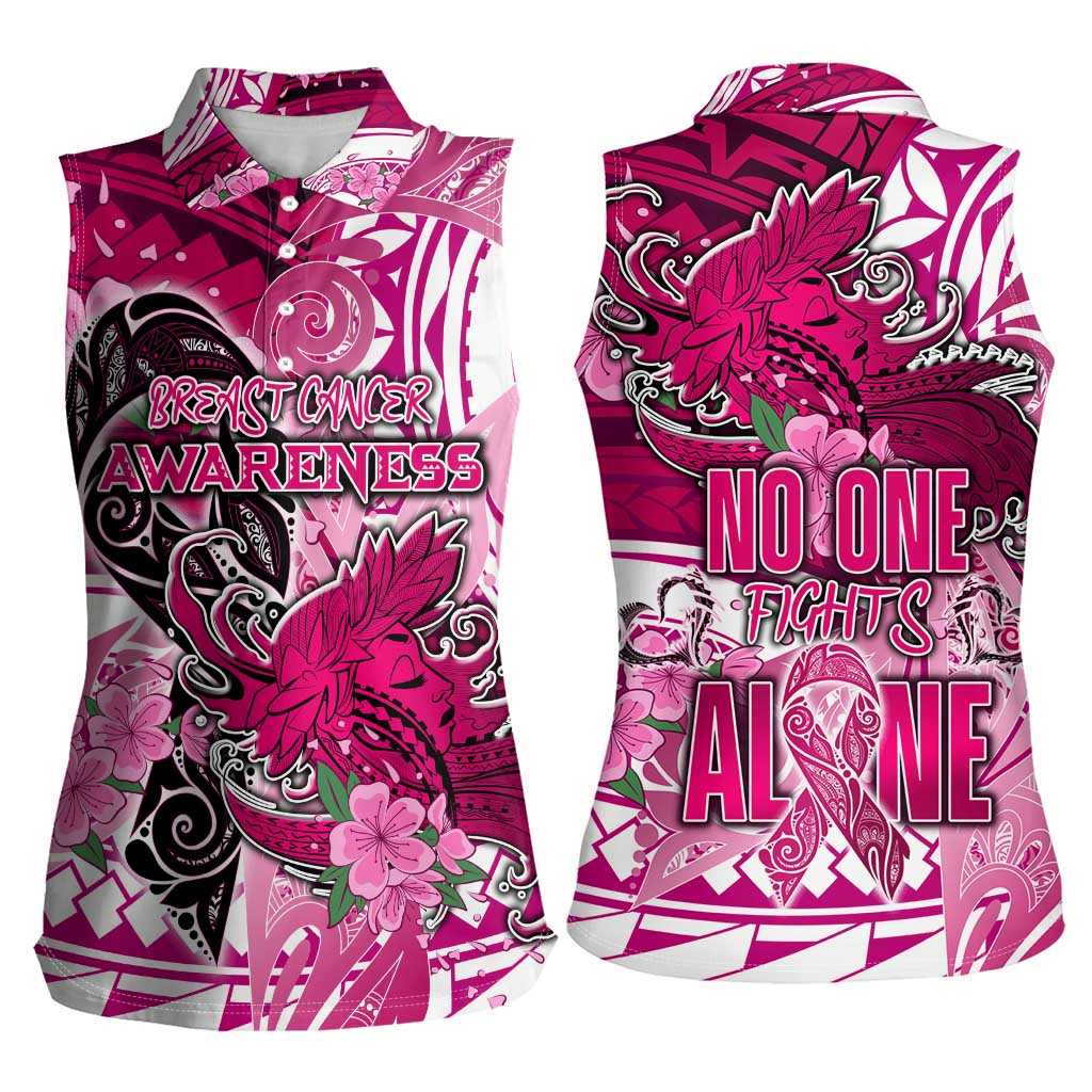Breast Cancer Awareness Hawaii Women Sleeveless Polo Shirt Polynesia Girl Nobody Fights Alone