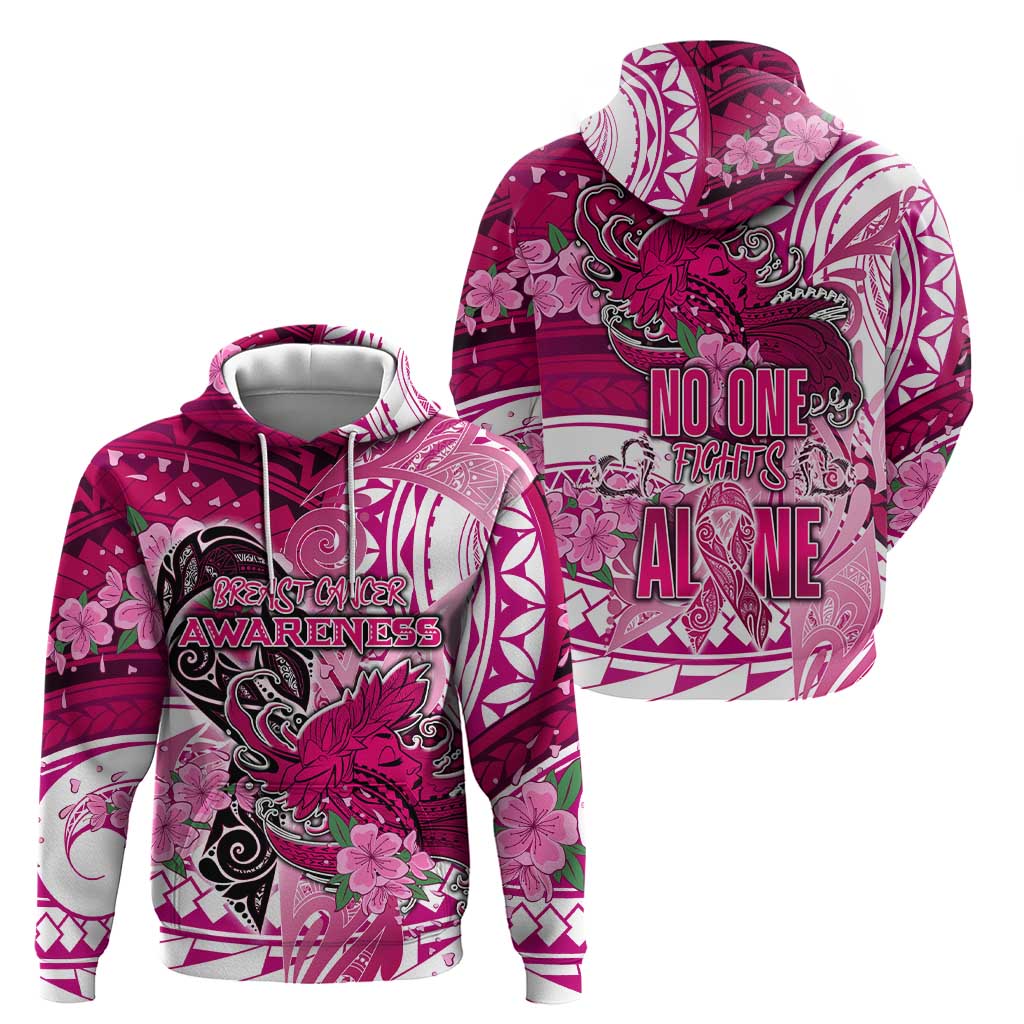 Breast Cancer Awareness Hawaii Zip Hoodie Polynesia Girl Nobody Fights Alone
