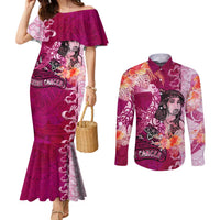 Breast Cancer New Zealand Couples Matching Mermaid Dress and Long Sleeve Button Shirt Maori Aotearoa Girl Pink Out DT02 Pink - Polynesian Pride
