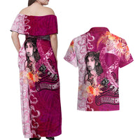 Breast Cancer New Zealand Couples Matching Off Shoulder Maxi Dress and Hawaiian Shirt Maori Aotearoa Girl Pink Out DT02 - Polynesian Pride