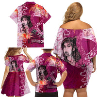 Breast Cancer New Zealand Family Matching Off Shoulder Short Dress and Hawaiian Shirt Maori Aotearoa Girl Pink Out DT02 - Polynesian Pride