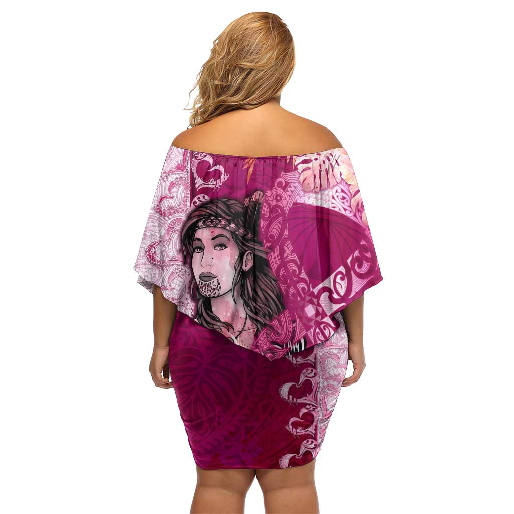 Breast Cancer New Zealand Family Matching Off Shoulder Short Dress and Hawaiian Shirt Maori Aotearoa Girl Pink Out DT02 - Polynesian Pride