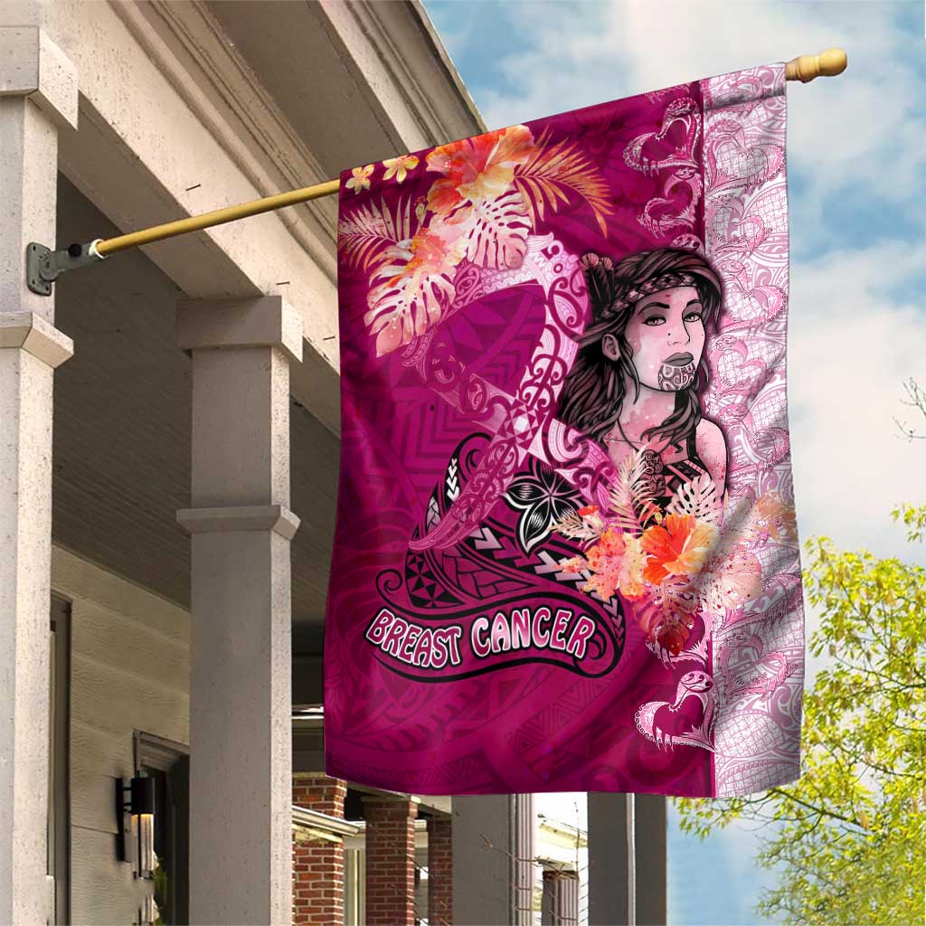 Breast Cancer New Zealand Garden Flag Maori Aotearoa Girl Pink Out DT02 House Flag Pink - Polynesian Pride