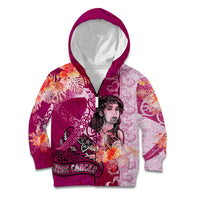 Breast Cancer New Zealand Kid Hoodie Maori Aotearoa Girl Pink Out DT02 Zip Hoodie Pink - Polynesian Pride