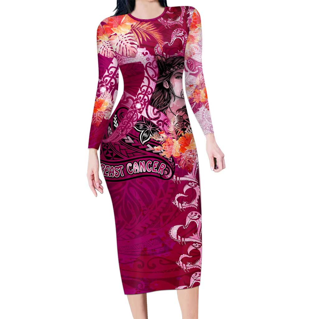Breast Cancer New Zealand Long Sleeve Bodycon Dress Maori Aotearoa Girl Pink Out