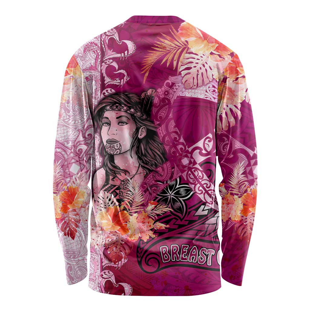 Breast Cancer New Zealand Long Sleeve Shirt Maori Aotearoa Girl Pink Out DT02 - Polynesian Pride