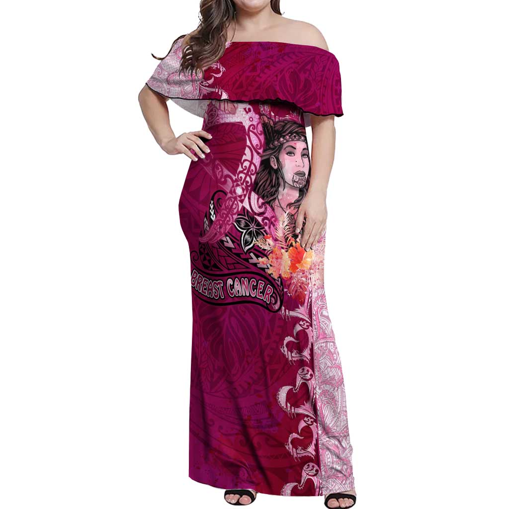 Breast Cancer New Zealand Off Shoulder Maxi Dress Maori Aotearoa Girl Pink Out DT02 Women Pink - Polynesian Pride
