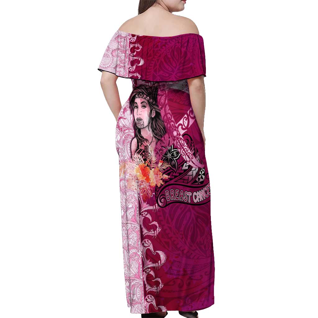 Breast Cancer New Zealand Off Shoulder Maxi Dress Maori Aotearoa Girl Pink Out DT02 - Polynesian Pride
