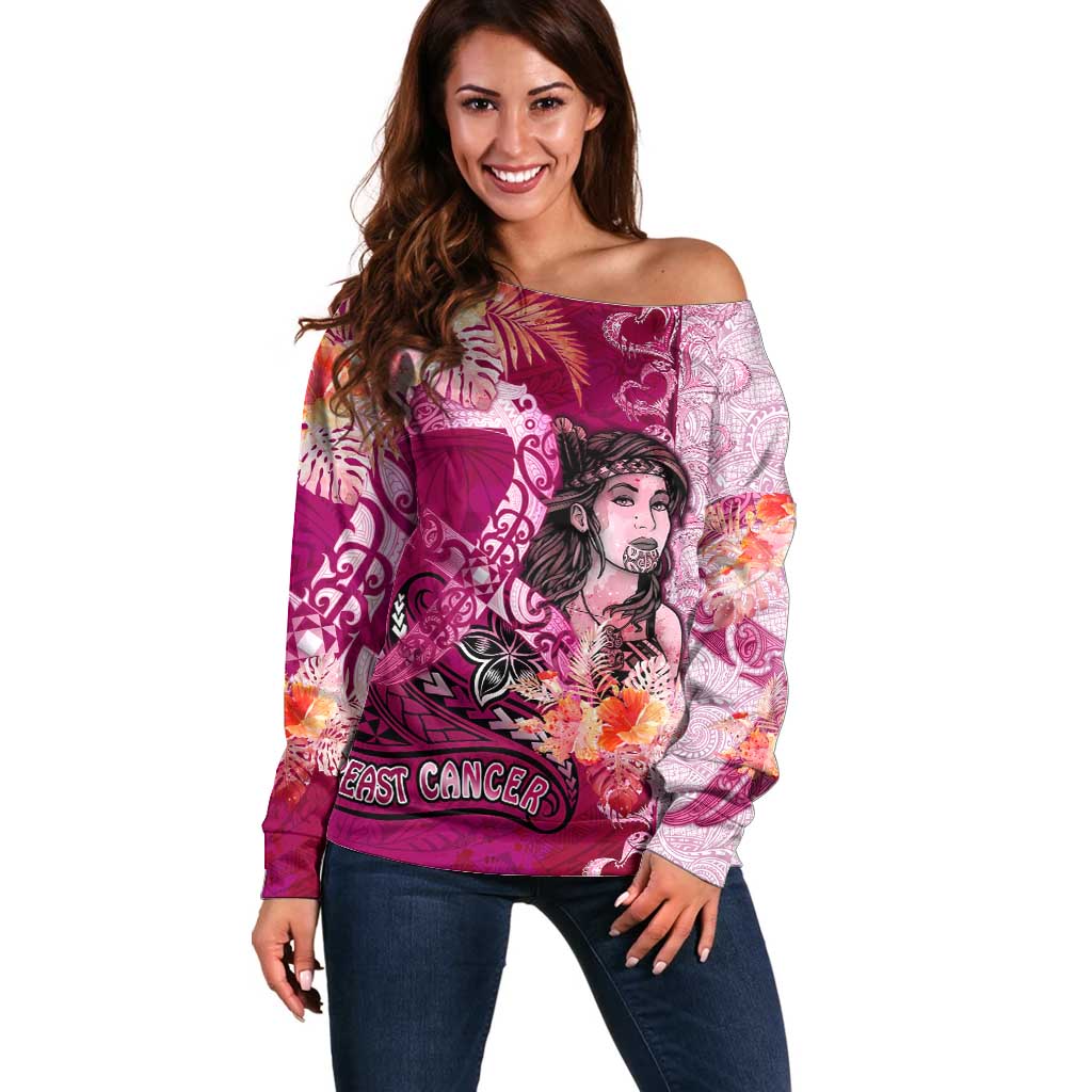 Breast Cancer New Zealand Off Shoulder Sweater Maori Aotearoa Girl Pink Out DT02 Women Pink - Polynesian Pride