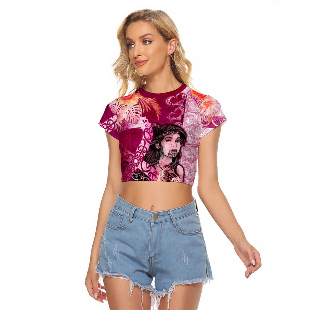 Breast Cancer New Zealand Raglan Cropped T Shirt Maori Aotearoa Girl Pink Out DT02 Female Pink - Polynesian Pride