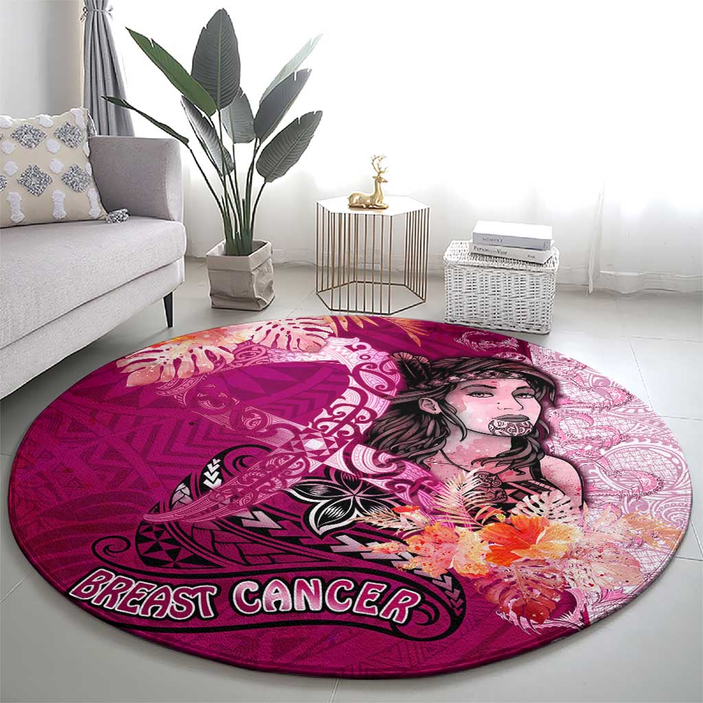 Breast Cancer New Zealand Round Carpet Maori Aotearoa Girl Pink Out DT02 - Polynesian Pride