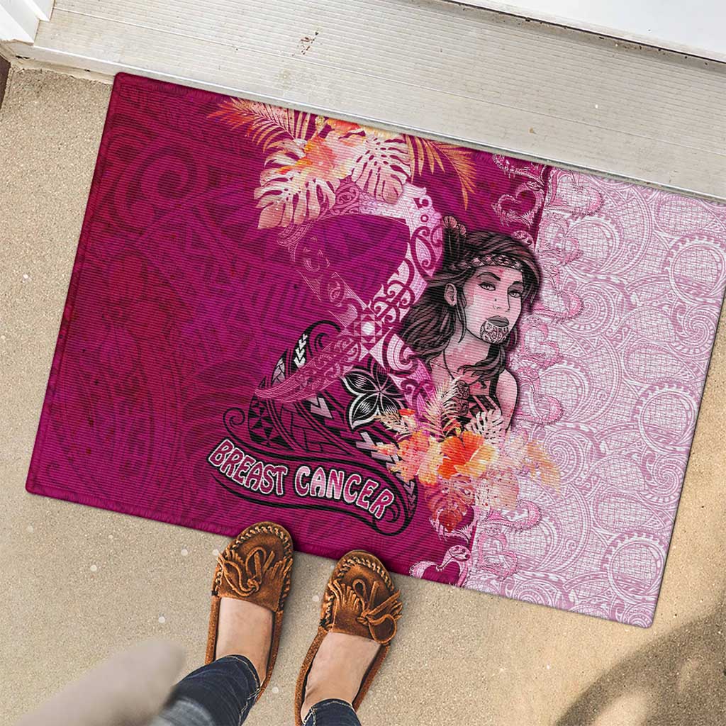 Breast Cancer New Zealand Rubber Doormat Maori Aotearoa Girl Pink Out DT02 - Polynesian Pride