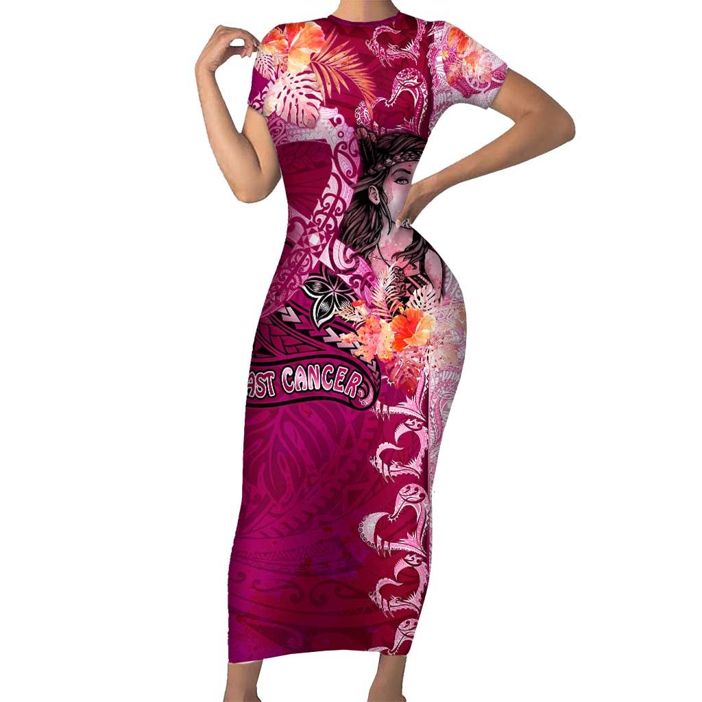 Breast Cancer New Zealand Short Sleeve Bodycon Dress Maori Aotearoa Girl Pink Out DT02 Long Dress Pink - Polynesian Pride