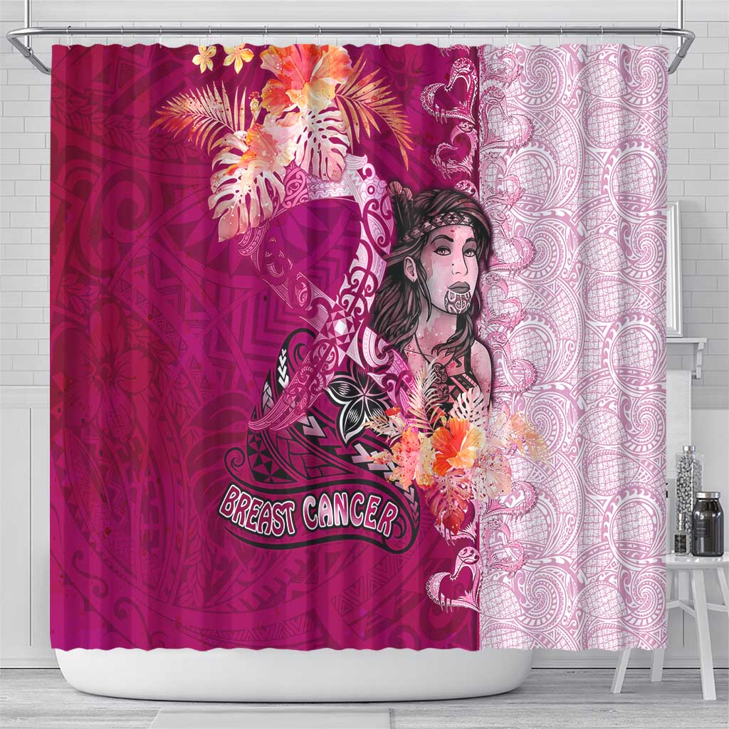 Breast Cancer New Zealand Shower Curtain Maori Aotearoa Girl Pink Out DT02 - Polynesian Pride