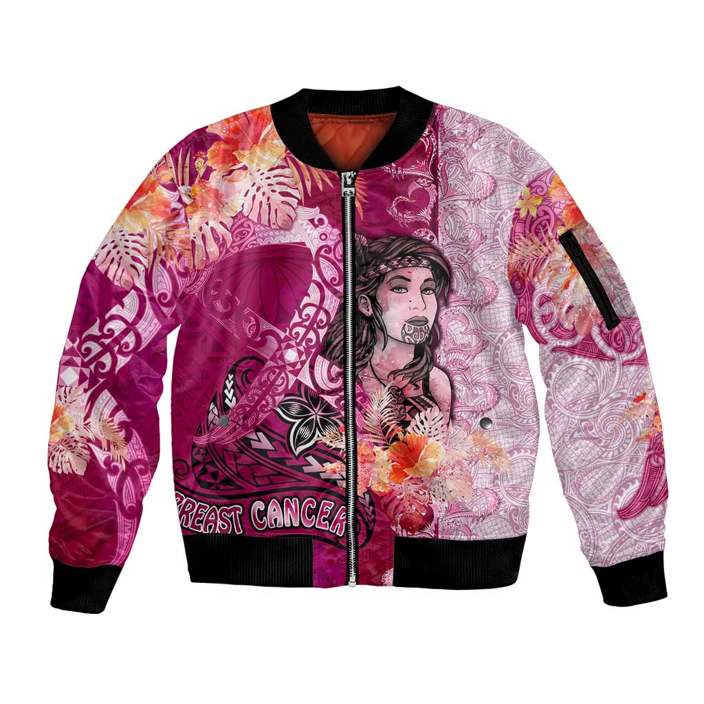 Breast Cancer New Zealand Sleeve Zip Bomber Jacket Maori Aotearoa Girl Pink Out DT02 Unisex Pink - Polynesian Pride