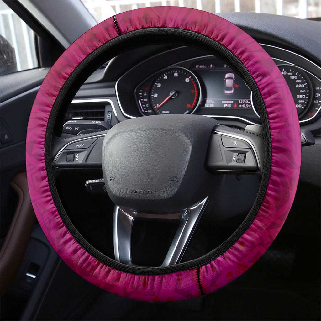 Breast Cancer New Zealand Steering Wheel Cover Maori Aotearoa Girl Pink Out DT02 - Polynesian Pride
