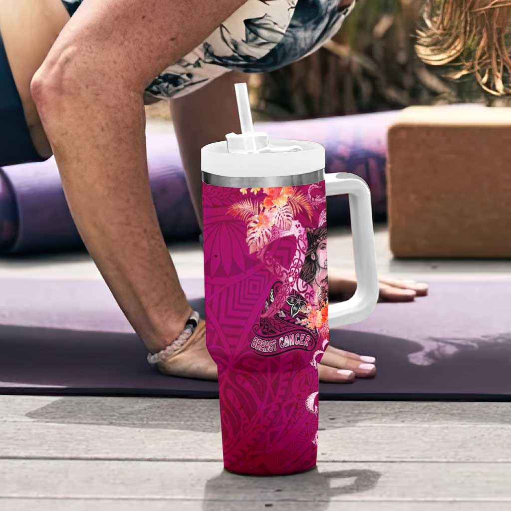 Breast Cancer New Zealand Tumbler With Handle Maori Aotearoa Girl Pink Out DT02 - Polynesian Pride