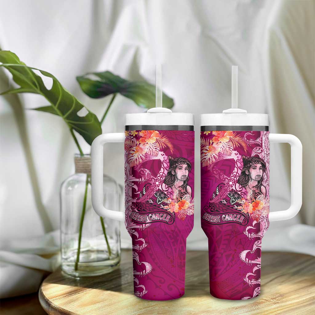 Breast Cancer New Zealand Tumbler With Handle Maori Aotearoa Girl Pink Out DT02 - Polynesian Pride