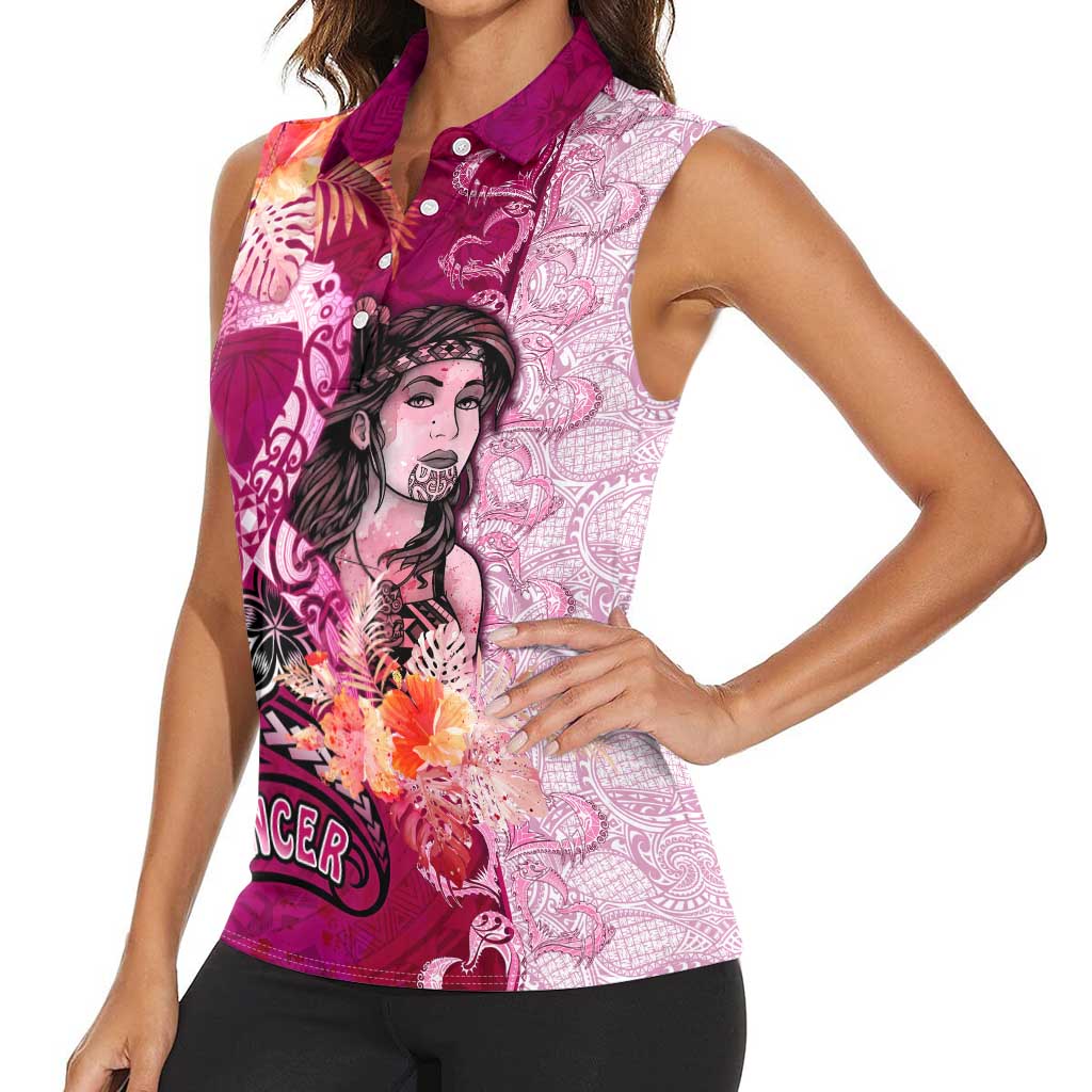 Breast Cancer New Zealand Women Sleeveless Polo Shirt Maori Aotearoa Girl Pink Out DT02 - Polynesian Pride