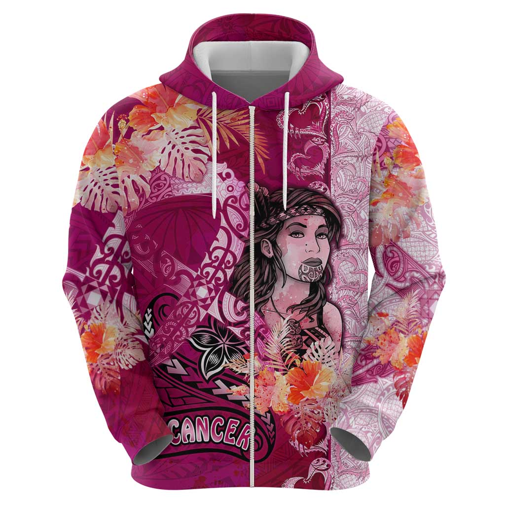 Breast Cancer New Zealand Zip Hoodie Maori Aotearoa Girl Pink Out DT02 - Polynesian Pride
