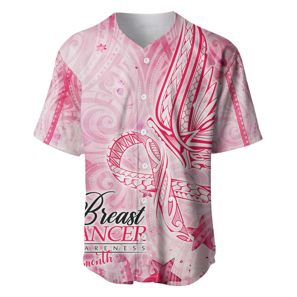 Breast Cancer Awareness Month Baseball Jersey Butterfly Polynesia Watercolor Pink