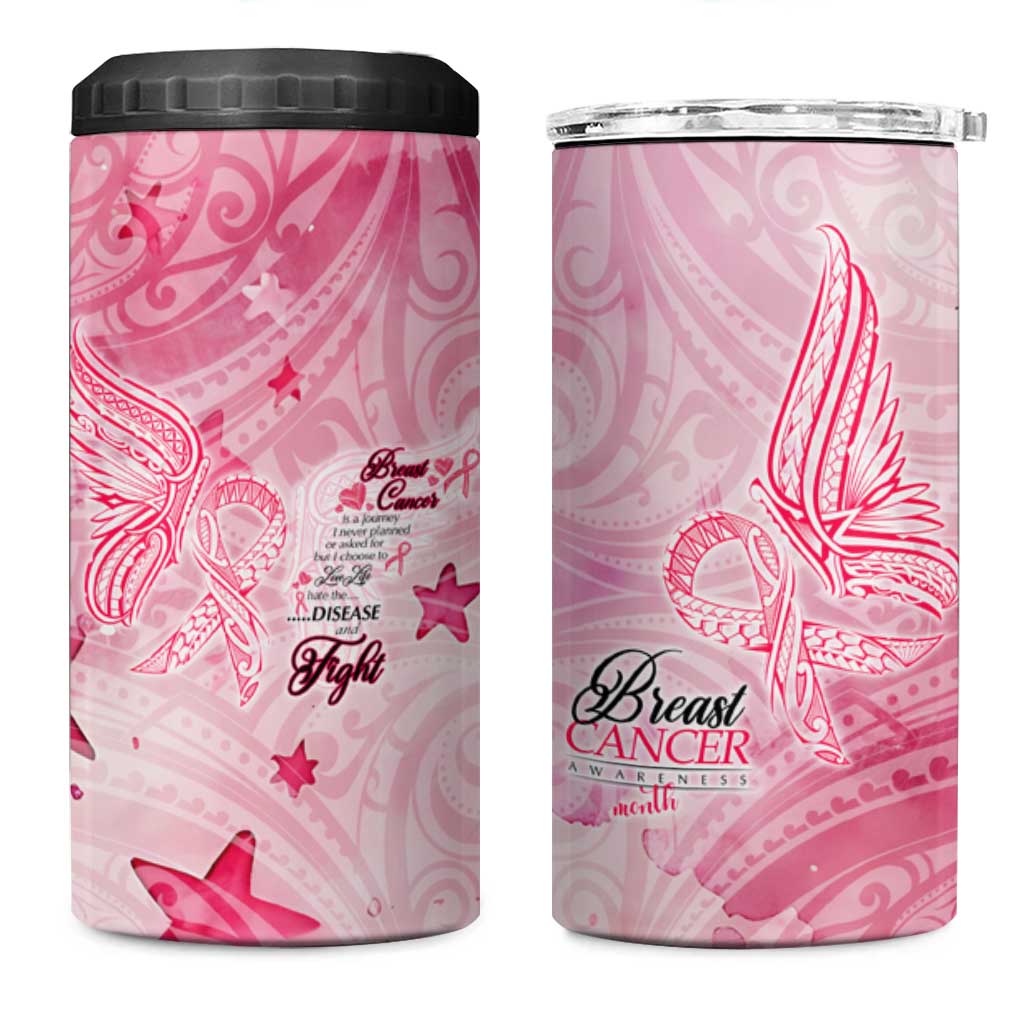Breast Cancer Awareness Month 4 in 1 Can Cooler Tumbler Butterfly Polynesia Watercolor Pink DT02 One Size: 16 oz Pink - Polynesian Pride