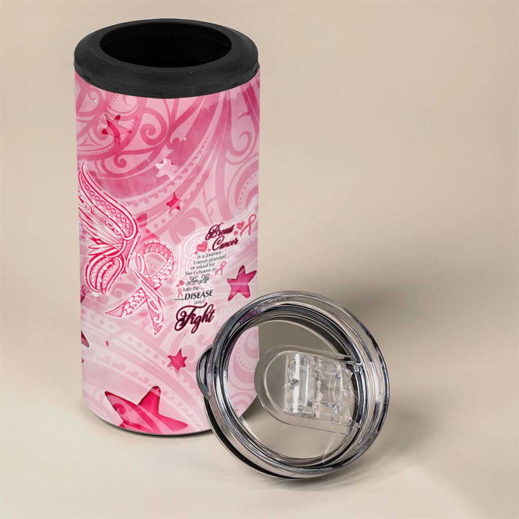 Breast Cancer Awareness Month 4 in 1 Can Cooler Tumbler Butterfly Polynesia Watercolor Pink DT02 - Polynesian Pride