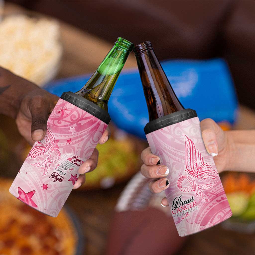 Breast Cancer Awareness Month 4 in 1 Can Cooler Tumbler Butterfly Polynesia Watercolor Pink DT02 - Polynesian Pride