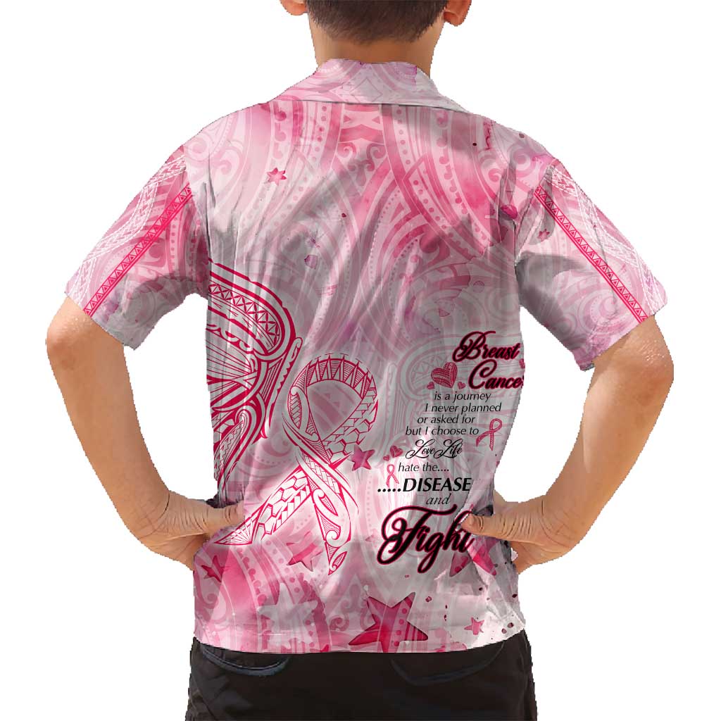 Breast Cancer Awareness Month Family Matching Long Sleeve Bodycon Dress and Hawaiian Shirt Butterfly Polynesia Watercolor Pink DT02 - Polynesian Pride