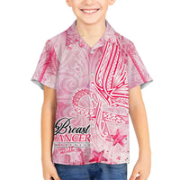 Breast Cancer Awareness Month Family Matching Off Shoulder Maxi Dress and Hawaiian Shirt Butterfly Polynesia Watercolor Pink DT02 Son's Shirt Pink - Polynesian Pride