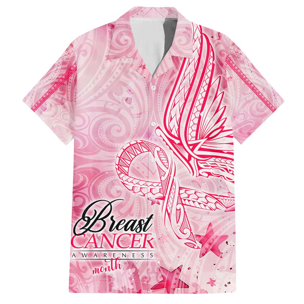 Breast Cancer Awareness Month Family Matching Puletasi and Hawaiian Shirt Butterfly Polynesia Watercolor Pink