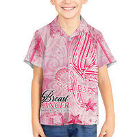 Breast Cancer Awareness Month Kid Hawaiian Shirt Butterfly Polynesia Watercolor Pink