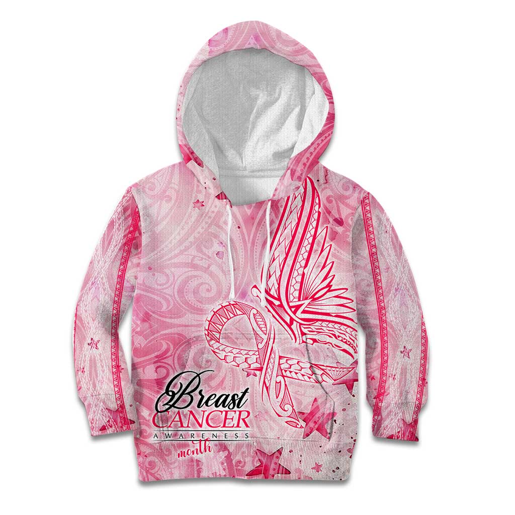 Breast Cancer Awareness Month Kid Hoodie Butterfly Polynesia Watercolor Pink