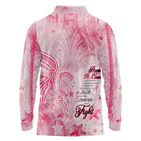 Breast Cancer Awareness Month Long Sleeve Polo Shirt Butterfly Polynesia Watercolor Pink