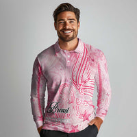 Breast Cancer Awareness Month Long Sleeve Polo Shirt Butterfly Polynesia Watercolor Pink