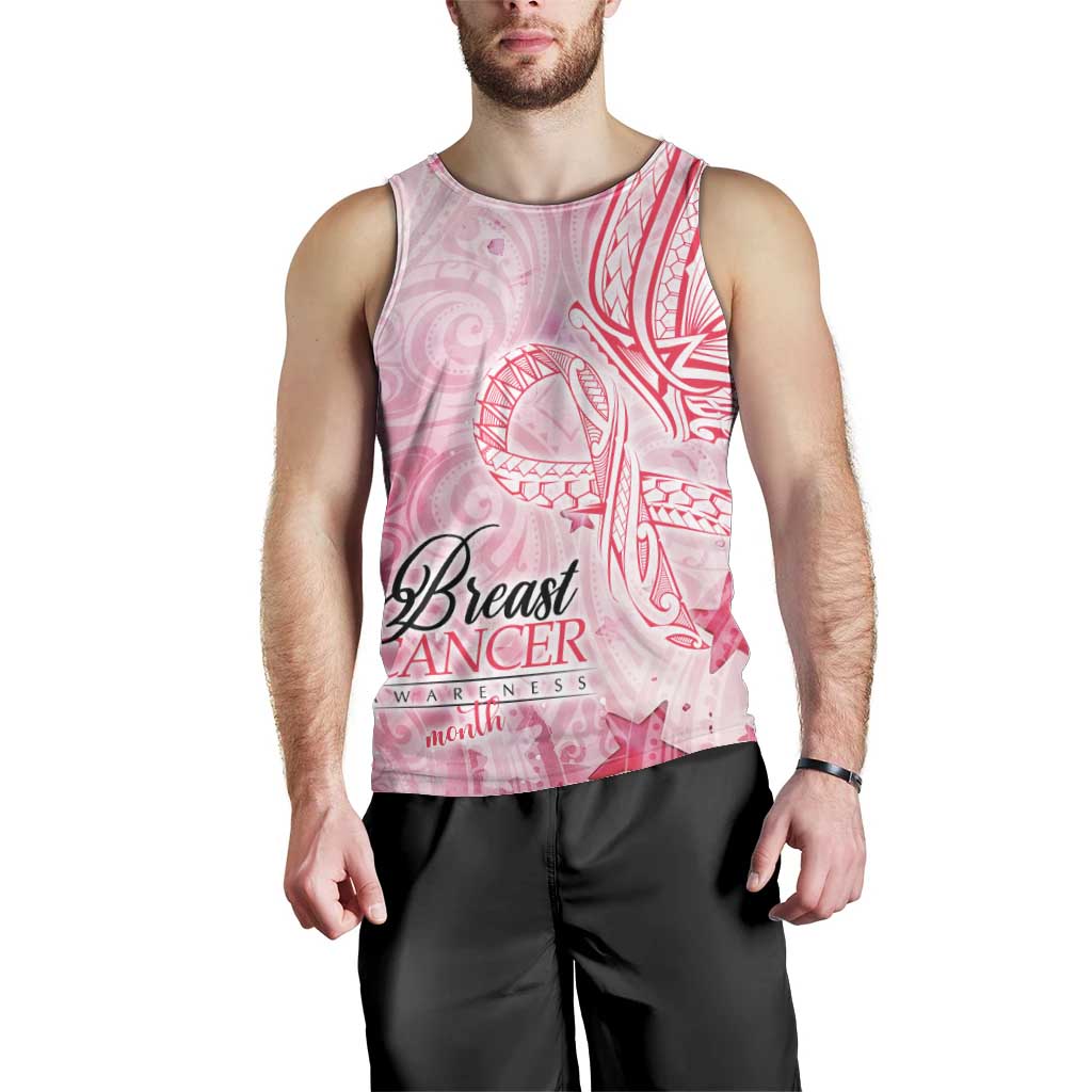 Breast Cancer Awareness Month Men Tank Top Butterfly Polynesia Watercolor Pink DT02 - Polynesian Pride