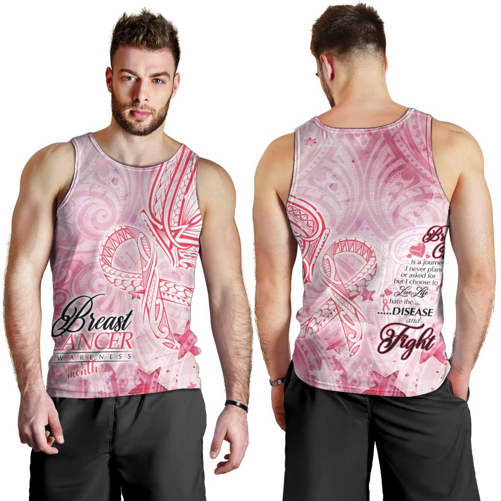Breast Cancer Awareness Month Men Tank Top Butterfly Polynesia Watercolor Pink DT02 - Polynesian Pride