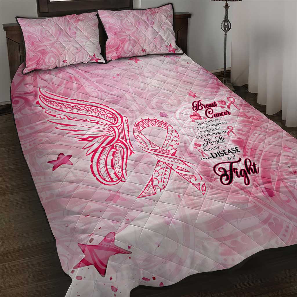 Breast Cancer Awareness Month Quilt Bed Set Butterfly Polynesia Watercolor Pink