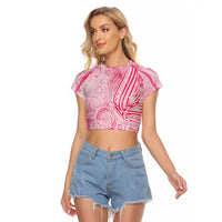 Breast Cancer Awareness Month Raglan Cropped T Shirt Butterfly Polynesia Watercolor Pink