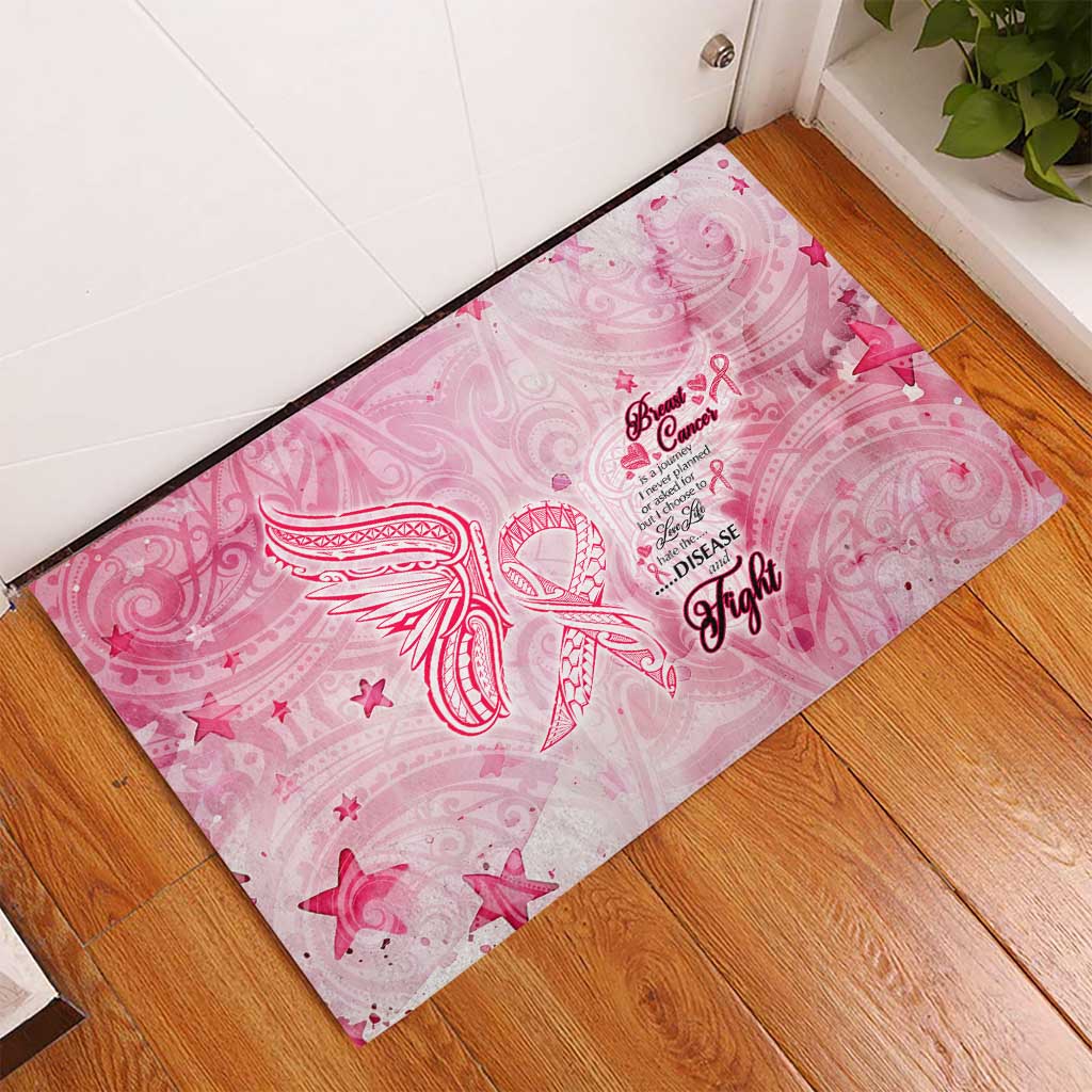 Breast Cancer Awareness Month Rubber Doormat Butterfly Polynesia Watercolor Pink