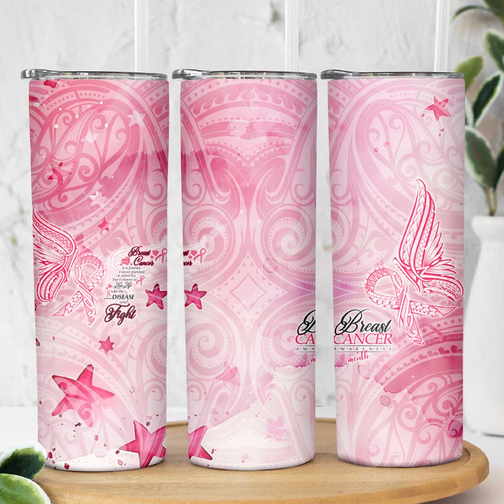 Breast Cancer Awareness Month Skinny Tumbler Butterfly Polynesia Watercolor Pink