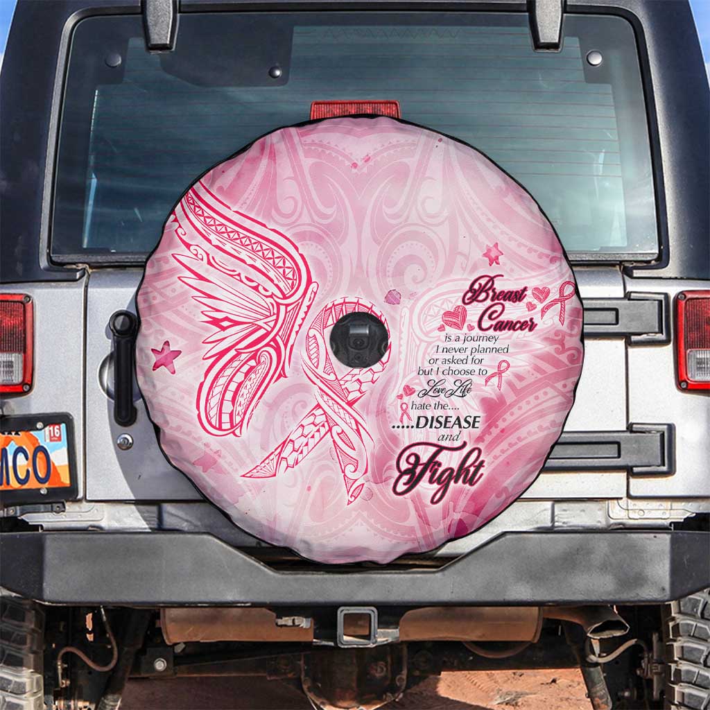 Breast Cancer Awareness Month Spare Tire Cover Butterfly Polynesia Watercolor Pink