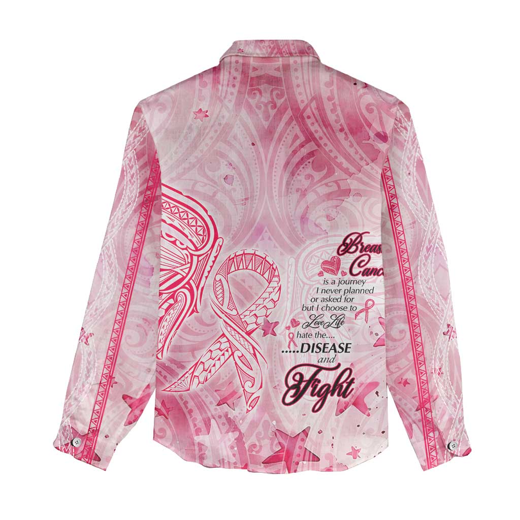 Breast Cancer Awareness Month Women Casual Shirt Butterfly Polynesia Watercolor Pink