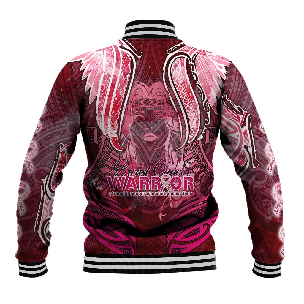 Breast Cancer Warrior Baseball Jacket Angel Wings Polynesian Pattern