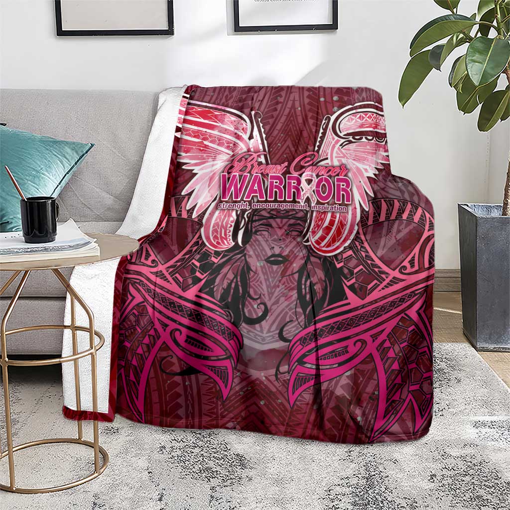 Breast Cancer Warrior Blanket Angel Wings Polynesian Pattern