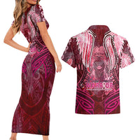 Breast Cancer Warrior Couples Matching Short Sleeve Bodycon Dress and Hawaiian Shirt Angel Wings Polynesian Pattern DT02 - Polynesian Pride
